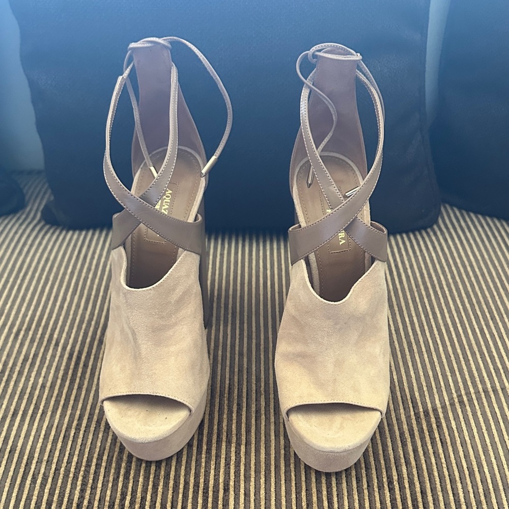 Aquazzura Taupe Platform Sandals